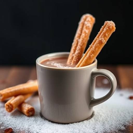 Churros con chocolate caliente servidos en una taza