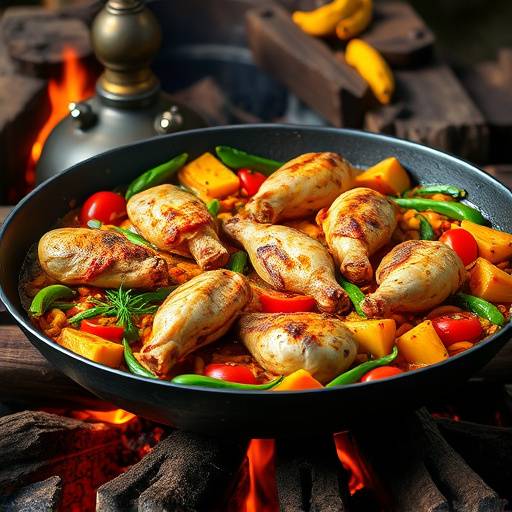 Fotograf&radic;&ne;a de una paella valenciana reci&radic;&copy;n hecha, con los ingredientes tradicionales como arroz, pollo, conejo y verduras, cocin&radic;&deg;ndose en una paellera sobre fuego de le&radic;&plusmn;a.