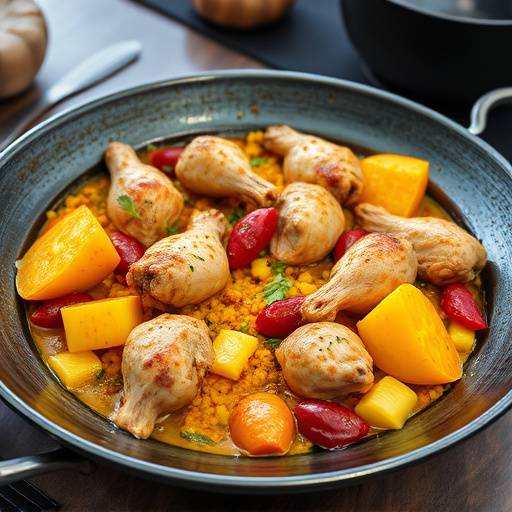 Una deliciosa paella valenciana con arroz, pollo, conejo y azafr&radic;&deg;n, cocinada a la perfecci&radic;&ge;n.